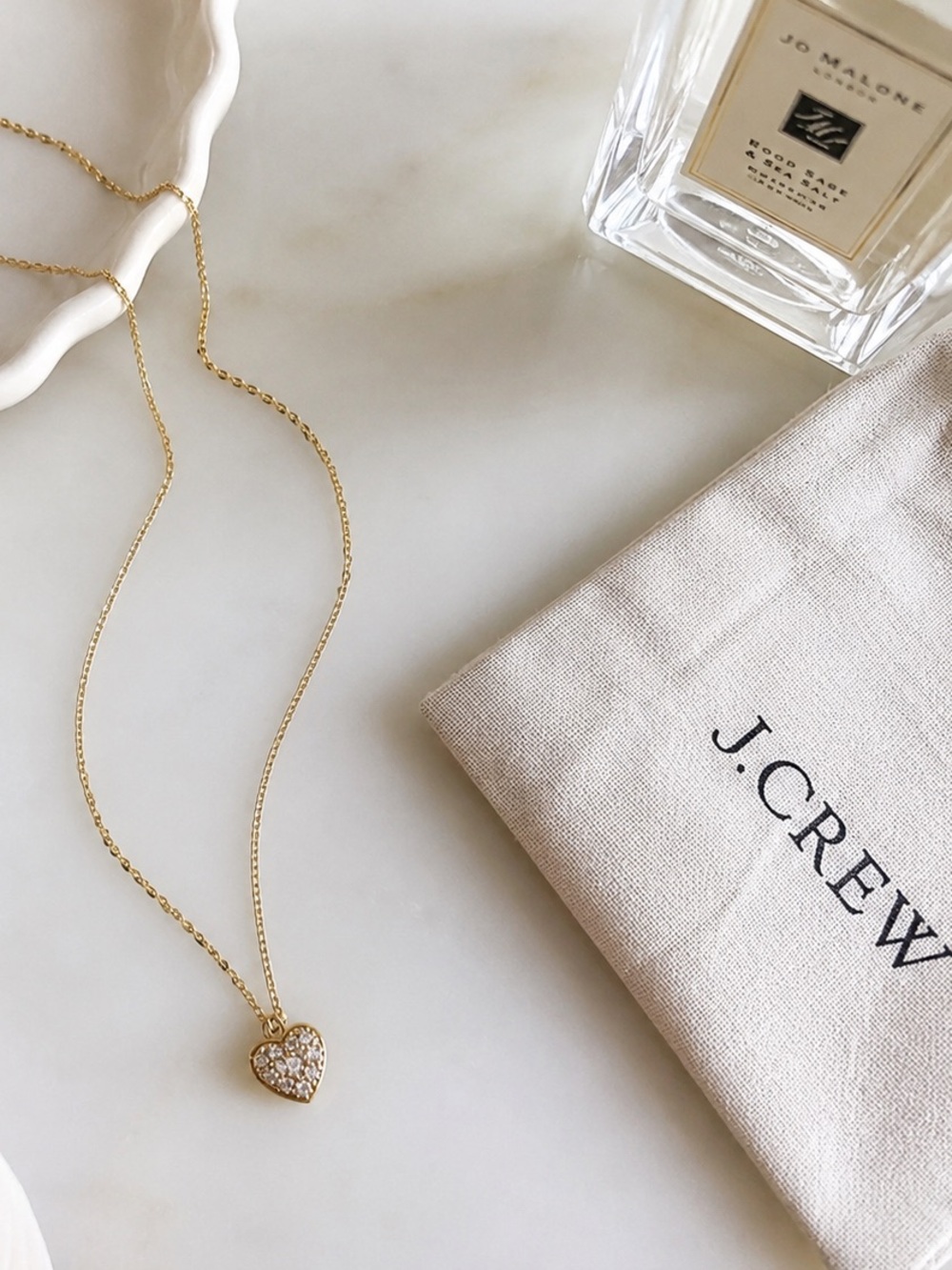 J.Crew Crystal Heart Pendant Necklace Gold Tone Layering Necklace - Picture 1 of 3